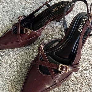 BCBG Women's Dark Red Strappy Heels